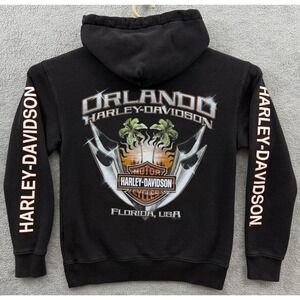 Harley Davidson Hoodie Womens XS Faded Black Orlando FL Palm Trees HD Sheild